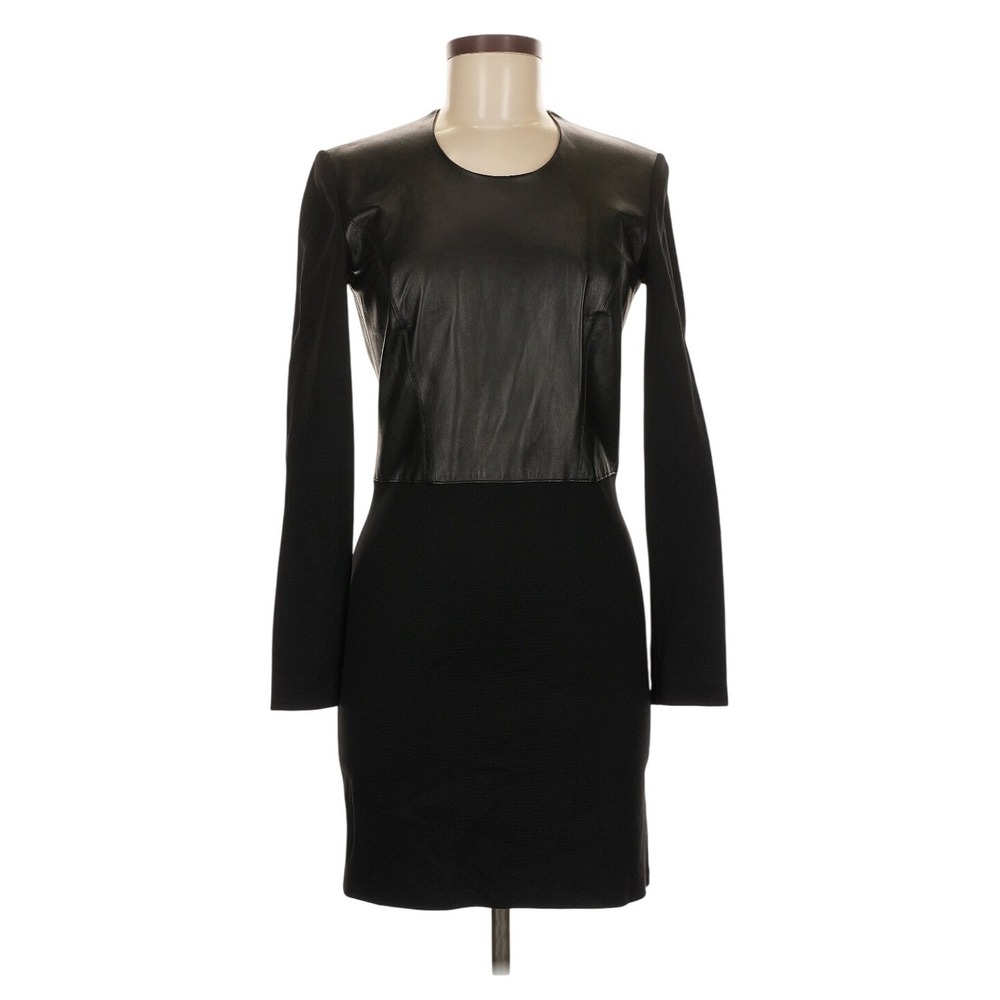 Helmut Lang Black Lamb Leather Long Sleeve Mini‎ Dress Medium Minimalist Luxury